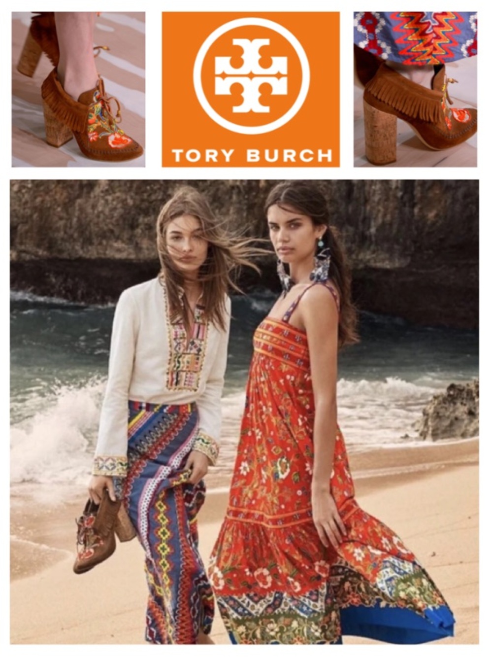 Tory Burch Huntington embroidered fringe suede booties (5.5)